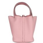 HERMÈS PICOTIN 22 ROSE SAKURA CLEMENCE PALLADIUM HARDWARE