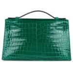 HERMÈS KELLY POCHETTE EMERALD SHINY POROSUS CROCODILE GOLD HARDWARE