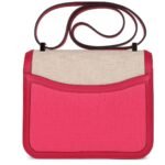 PRE-OWNED HERMÈS CONSTANCE 24 ROSE SHOCKING AND ECRU TOILE H BERLINE AND FRAMBOISE SWIFT PALLADIUM HARDWARE