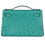 HERMÈS KELLY POCHETTE VERT VERONE OSTRICH GOLD HARDWARE