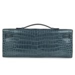 HERMÈS KELLY CUT BLEU JEAN SHINY POROSUS CROCODILE GOLD HARDWARE