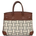 PRE-OWNED HERMÈS BIRKIN 30 MARRON D'INDE BUFFALO AND MOSAIQUE CANVAS PALLADIUM HARDWARE