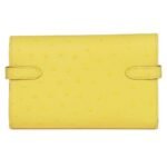 HERMÈS MEDIUM KELLY DEPLIANT WALLET JAUNE CITRON OSTRICH PALLADIUM HARDWARE