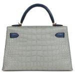 HERMÈS SPECIAL ORDER HSS KELLY SELLIER 20 GRIS PERLE AND BLEU DE MALTE MATTE ALLIGATOR GOLD HARDWARE