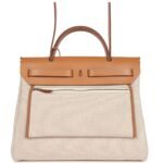HERMÈS HERBAG ZIP PM 31 CIRCUIT 24 ECRU TOILE H CANVAS AND NATUREL SABLE HUNTER LACQUERED PALLADIUM HARDWARE