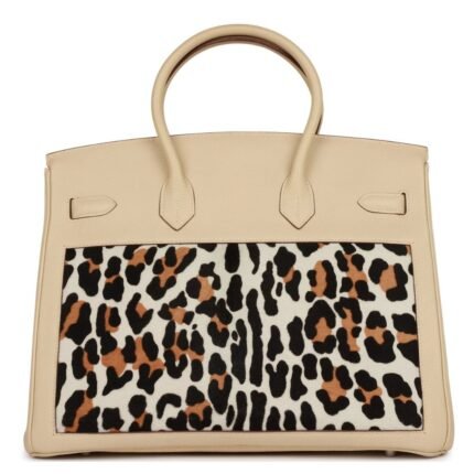 HERMÈS BIRKIN 35 PARCHEMIN TOGO AND LEOPARD TROIKA PALLADIUM HARDWARE