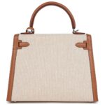 HERMÈS KELLY SELLIER 25 GOLD SWIFT AND ECRU TOILE PALLADIUM HARDWARE