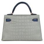 HERMÈS SPECIAL ORDER HSS KELLY SELLIER 20 GRIS PERLE AND BLEU DE MALTE MATTE ALLIGATOR GOLD HARDWARE