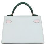 HERMÈS KELLY SELLIER 20 TRI COLOR GRIS PLATINE MAUVE PALE AND VERT MOYEN EPSOM GOLD HARDWARE