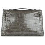HERMÈS KELLY POCHETTE GRIS CIMENT SHINY ALLIGATOR PALLADIUM HARDWARE