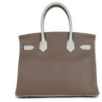 PRE-OWNED HERMÈS SPECIAL ORDER HSS BIRKIN 30 ETOUPE AND GRIS PERLE CHEVRE BRUSHED GOLD HARDWARE