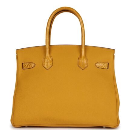 HERMÈS BIRKIN 30 JAUNE AMBRE SHINY NILOTICUS CROCODILE AND TOGO TOUCH PALLADIUM HARDWARE