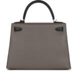 HERMÈS SPECIAL ORDER HSS KELLY SELLIER 28 ETAIN AND BLACK EPSOM BRUSHED PALLADIUM HARDWARE