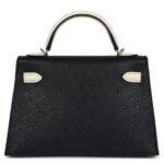 HERMÈS SPECIAL ORDER HSS KELLY SELLIER 20 BLACK AND BETON OSTRICH PERMABRASS HARDWARE