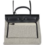 HERMÈS HERBAG ZIP PEGASE POP PM 31 ECRU TOILE H CANVAS AND BLACK HUNTER PALLADIUM HARDWARE