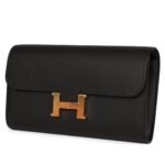 HERMÈS CONSTANCE WALLET TO GO BLACK EPSOM GOLD HARDWARE