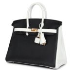 HERMÈS SPECIAL ORDER HSS BIRKIN 25 BLACK AND WHITE CLEMENCE GOLD HARDWARE