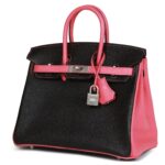 HERMÈS SPECIAL ORDER HSS BIRKIN 25 BLACK AND ROSE AZALEE CHÈVRE BRUSHED PALLADIUM HARDWARE