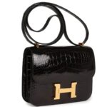 HERMÈS CONSTANCE 18 BLACK SHINY ALLIGATOR GOLD HARDWARE