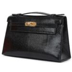 HERMÈS KELLY POCHETTE BLACK VARANUS NILOTICUS LIZARD GOLD HARDWARE