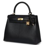 HERMÈS KELLY SELLIER 25 BLACK CHEVRE MYSORE GOLD HARDWARE