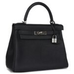 PRE-OWNED HERMÈS KELLY RETOURNE 28 BLACK TOGO PALLADIUM HARDWARE