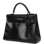 VINTAGE HERMÈS KELLY RETOURNE 32 BLACK BOX GOLD HARDWARE