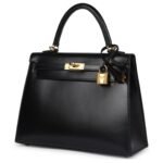 PRE-OWNED HERMÈS KELLY SELLIER 25 BLACK BOX GOLD HARDWARE