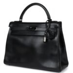 PRE-OWNED HERMÈS RARE KELLY RETOURNE 32 SO BLACK BOX BLACK HARDWARE