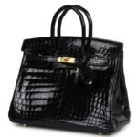 HERMÈS BIRKIN 25 BLACK SHINY POROSUS CROCODILE GOLD HARDWARE