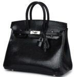HERMÈS BIRKIN 25 BLACK SHINY VARANUS NILOTICUS LIZARD PALLADIUM HARDWARE