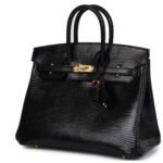 HERMÈS BIRKIN 25 BLACK SHINY VARANUS NILOTICUS LIZARD GOLD HARDWARE
