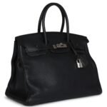 VINTAGE HERMÈS BIRKIN 35 BLACK CLEMENCE PALLADIUM HARDWARE