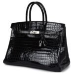 VINTAGE HERMÈS BIRKIN 35 BLACK SHINY POROSUS CROCODILE PALLADIUM HARDWARE
