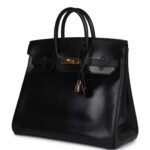 VINTAGE HERMÈS HAC BIRKIN 32 BLACK BOX GOLD HARDWARE