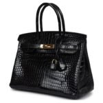 PRE-OWNED HERMÈS BIRKIN 30 BLACK SHINY POROSUS CROCODILE GOLD HARDWARE