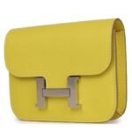 HERMÈS CONSTANCE SLIM WALLET LIME EVERCOLOR PALLADIUM HARDWARE
