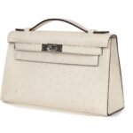 HERMÈS KELLY POCHETTE NATA OSTRICH PALLADIUM HARDWARE
