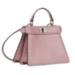 FENDI PEEKABOO ISEEU PETITE METALLIC PINK SELLERIA BAG WITH 306 HAND-SEWN TOPSTITCHES