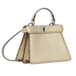 FENDI PEEKABOO ISEEU PETITE CHAMPAGNE-COLORED SELLERIA BAG WITH 306 HAND-SEWN TOPSTITCHES