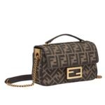 FENDI BAGUETTE CHAIN MIDI BROWN FF JACQUARD FABRIC BAG