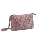 FENDI BAGUETTE POUCH MAUVE PINK JACQUARD FF VELVET POUCH WITH CHAIN