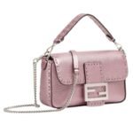 FENDI BAGUETTE MINI METALLIC PINK SELLERIA BAG WITH 309 HAND-SEWN TOPSTITCHES