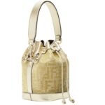 FENDI MON TRESOR CHAMPAGNE-COLORED SUEDE MINI-BAG WITH FF IN CRYSTALS AND STUDS