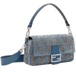 FENDI BAGUETTE LIGHT BLUE FF JACQUARD VELVET BAG
