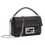 FENDI BAGUETTE MINI BLACK SUEDE BAG WITH FF IN CRYSTALS AND STUDS