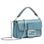 FENDI BAGUETTE MINI METALLIC BLUE SELLERIA BAG WITH 309 HAND-SEWN TOPSTITCHES