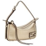FENDI SIMPLY FENDI MINI CHAMPAGNE-COLORED METALLIC LEATHER MINI-BAG