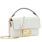 FENDI BAGUETTE MINI WHITE NAPPA LEATHER BAG WITH FF MOTIF