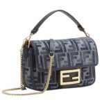 FENDI BAGUETTE MINI DARK BLUE FF CHENILLE BAG